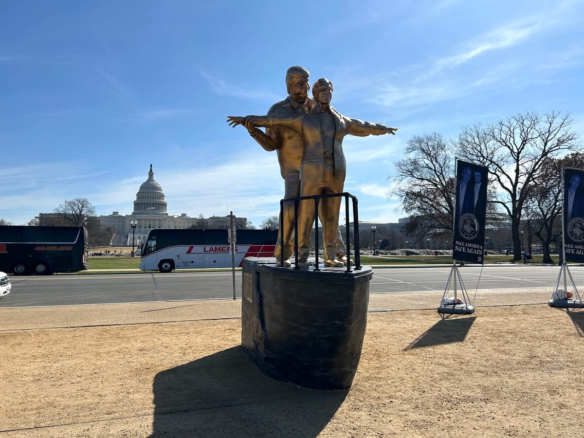 Anonymous Artist Depicts Trump and Epstein as Titanic Duo in Sculpture Near Capitol