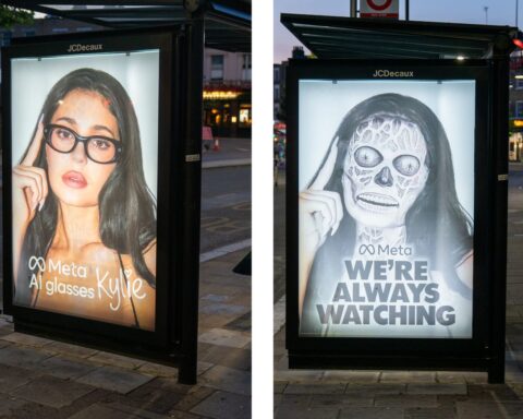 Guerrilla London Bus Stop Ad Pokes Fun at Kylie Jenner’s Meta Glasses Campaign